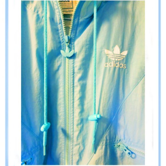 Rare & Unique Adidas Originals Baby-blue Colored Hooded Jacket W/Adidas Trefoil